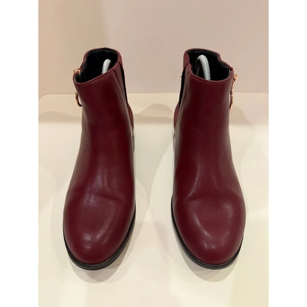 Comfortview Burgundy Faux‎ Leather Snake Embossed Zipper Ankle Boots Womens